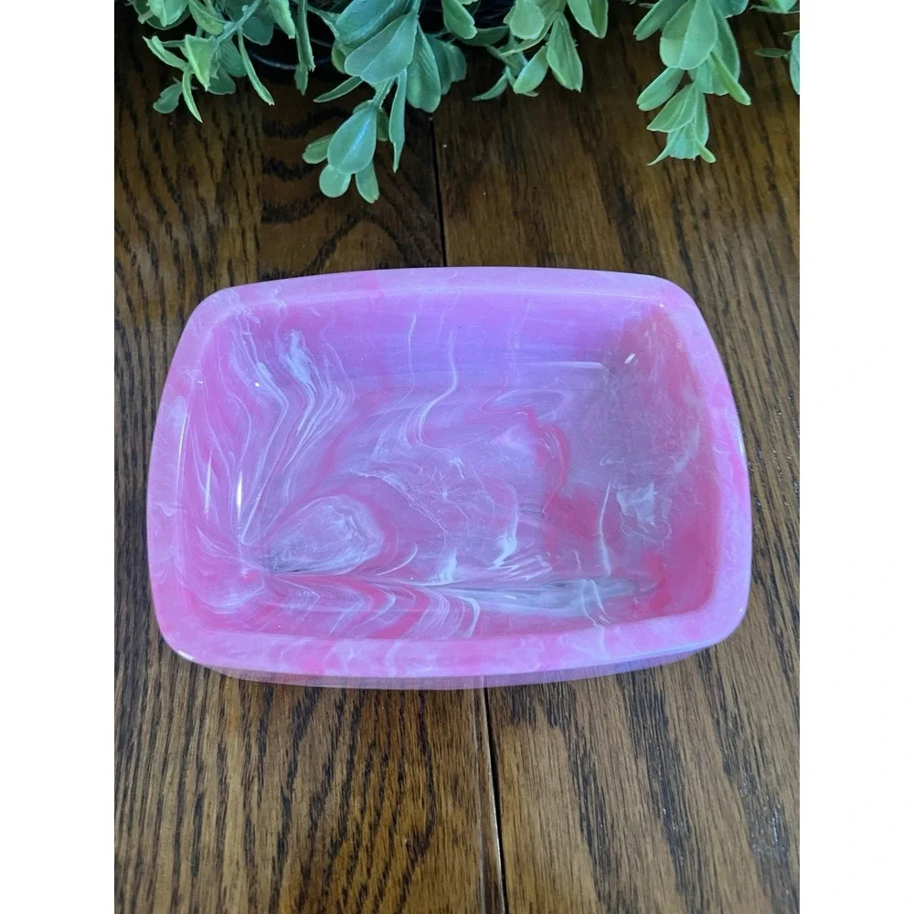 Vintage 60s Pink White Marbled Plastic Soap Dish Removable Drain Tray Retro New